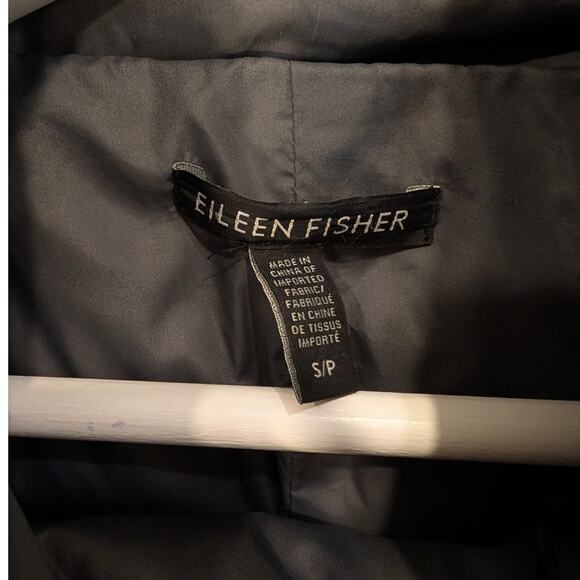 Eileen Fisher Gray Quilted Puffer Jacket Asymmetric Zip High Collar - Size S - Picture 7 of 12